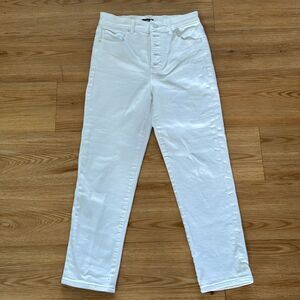 Express Womens High Rise Mom Jeans 2 White Cropped Straight Leg Button Fly
